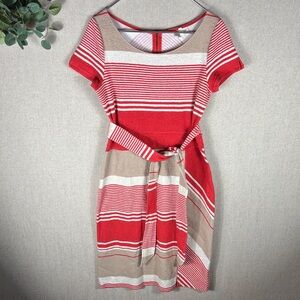 Anthropologie Striped Red and Tan Tie Dress Medium